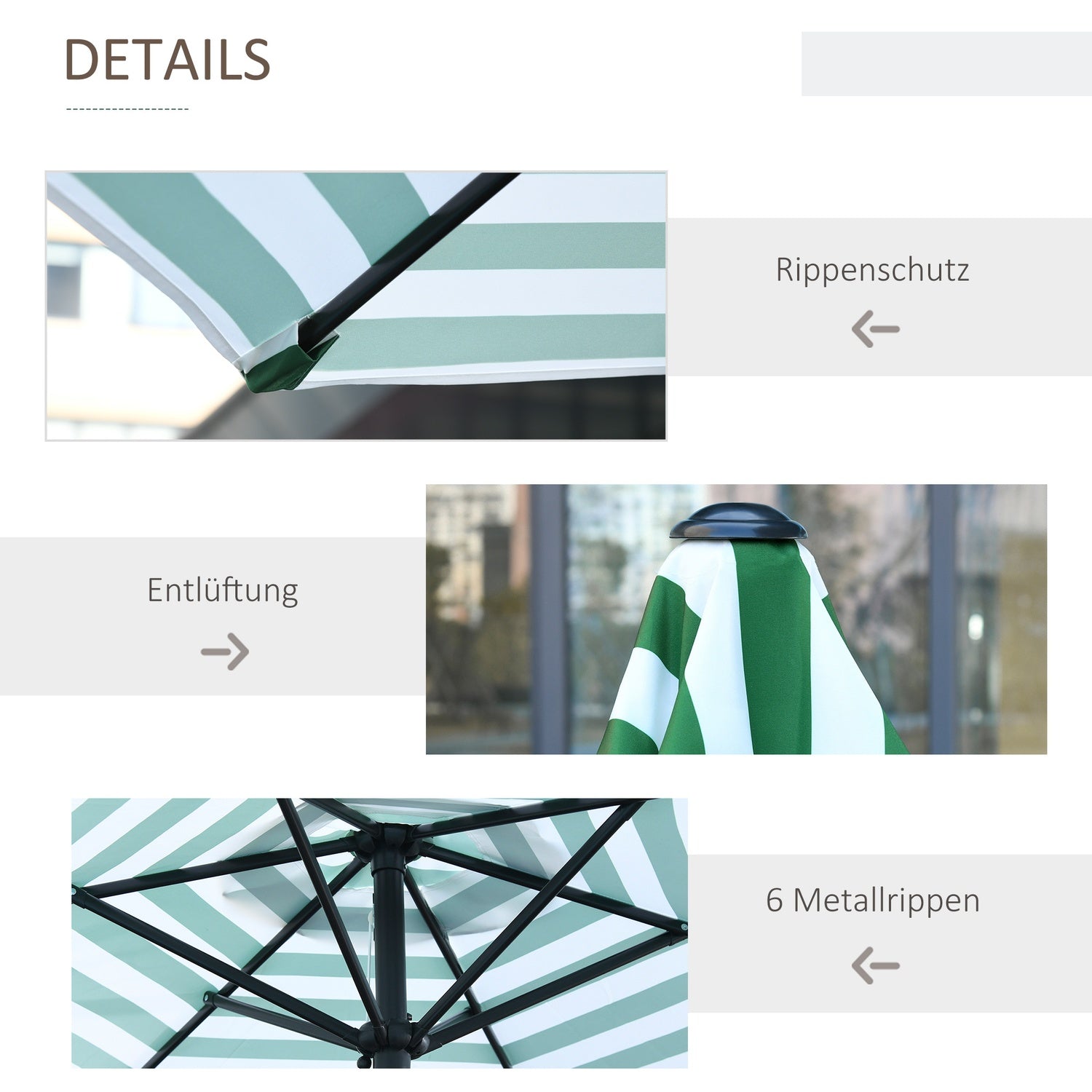 Green Stripe Steel Garden Parasoll – Ø230 x 216 cm