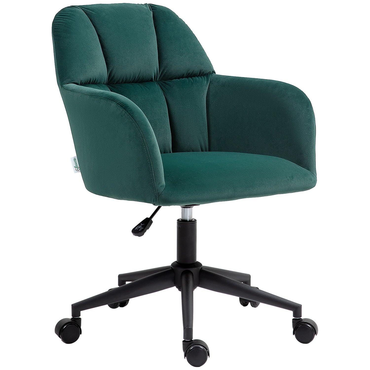 Green Velvet Look Swivel Office Stol, Justerbar Med Armstöd