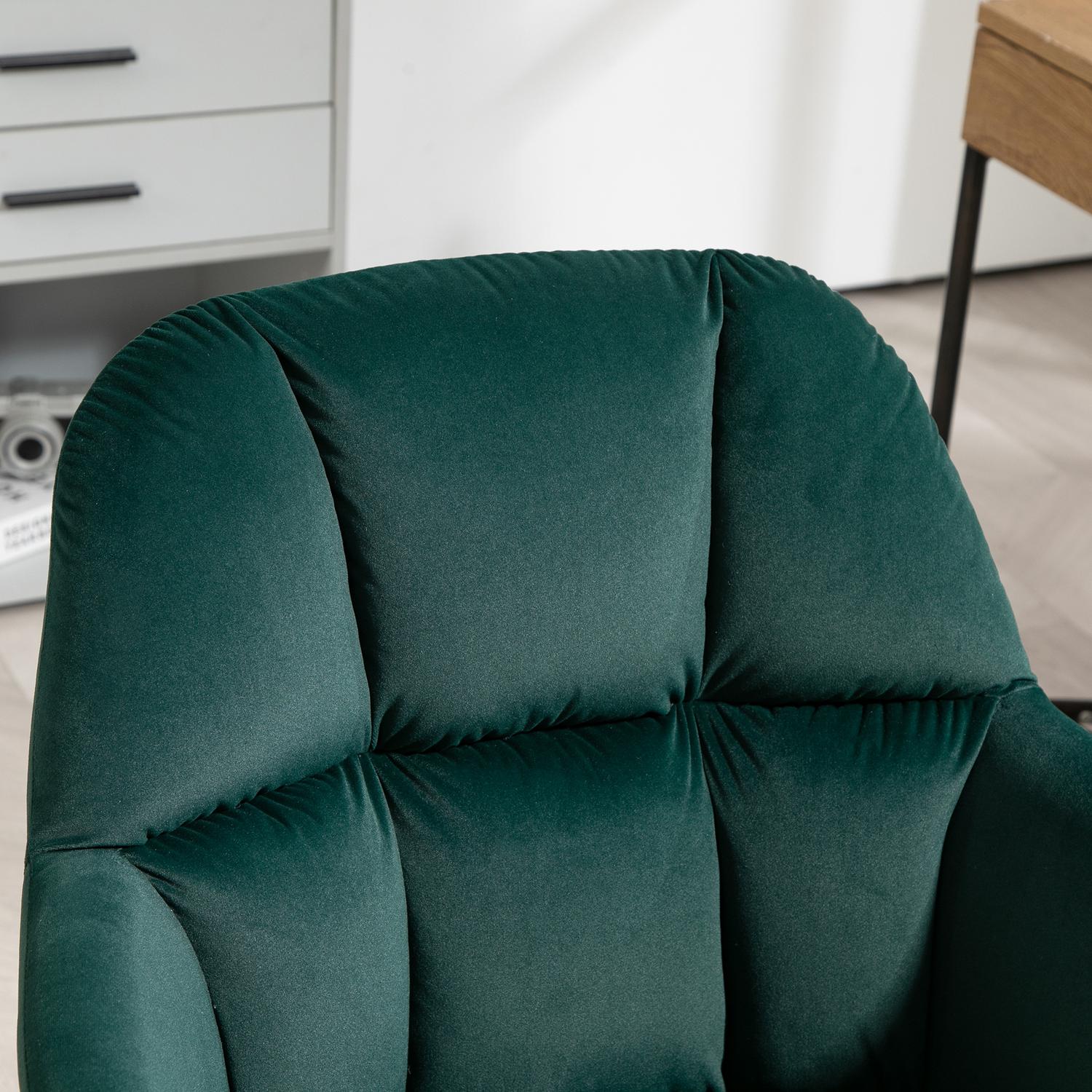 Green Velvet Look Swivel Office Stol, Justerbar Med Armstöd