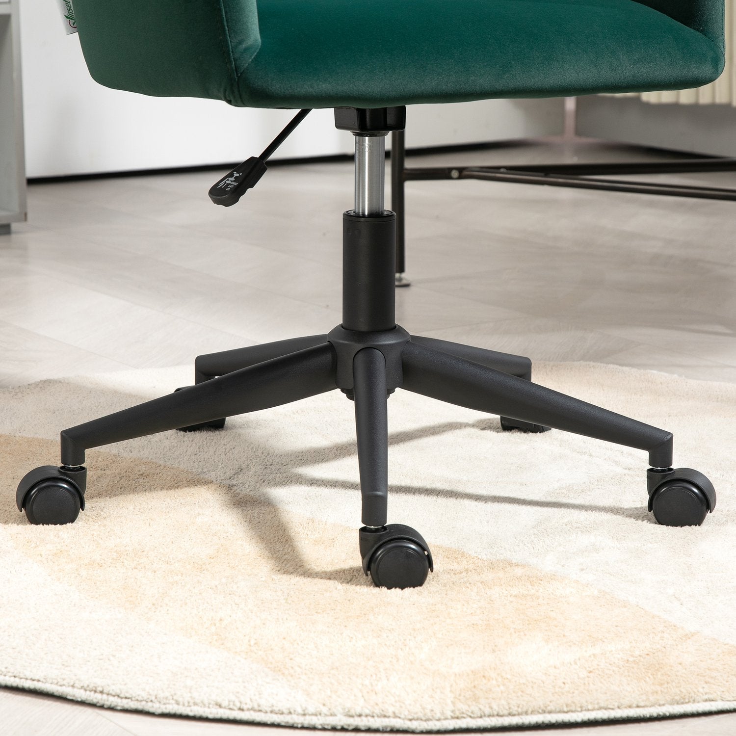 Green Velvet Look Swivel Office Stol, Justerbar Med Armstöd