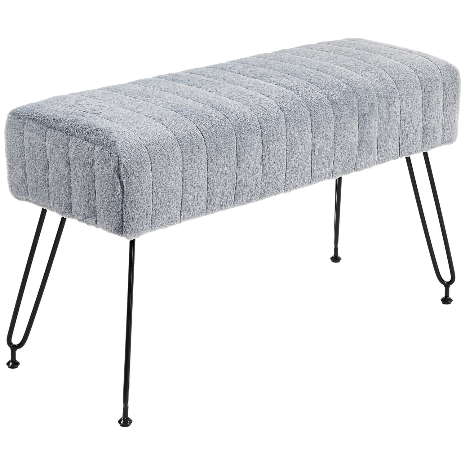 Lavička s šedým čalouněním z umělé kožešiny a kovovými nohami – 82 x 30 x 47 cm