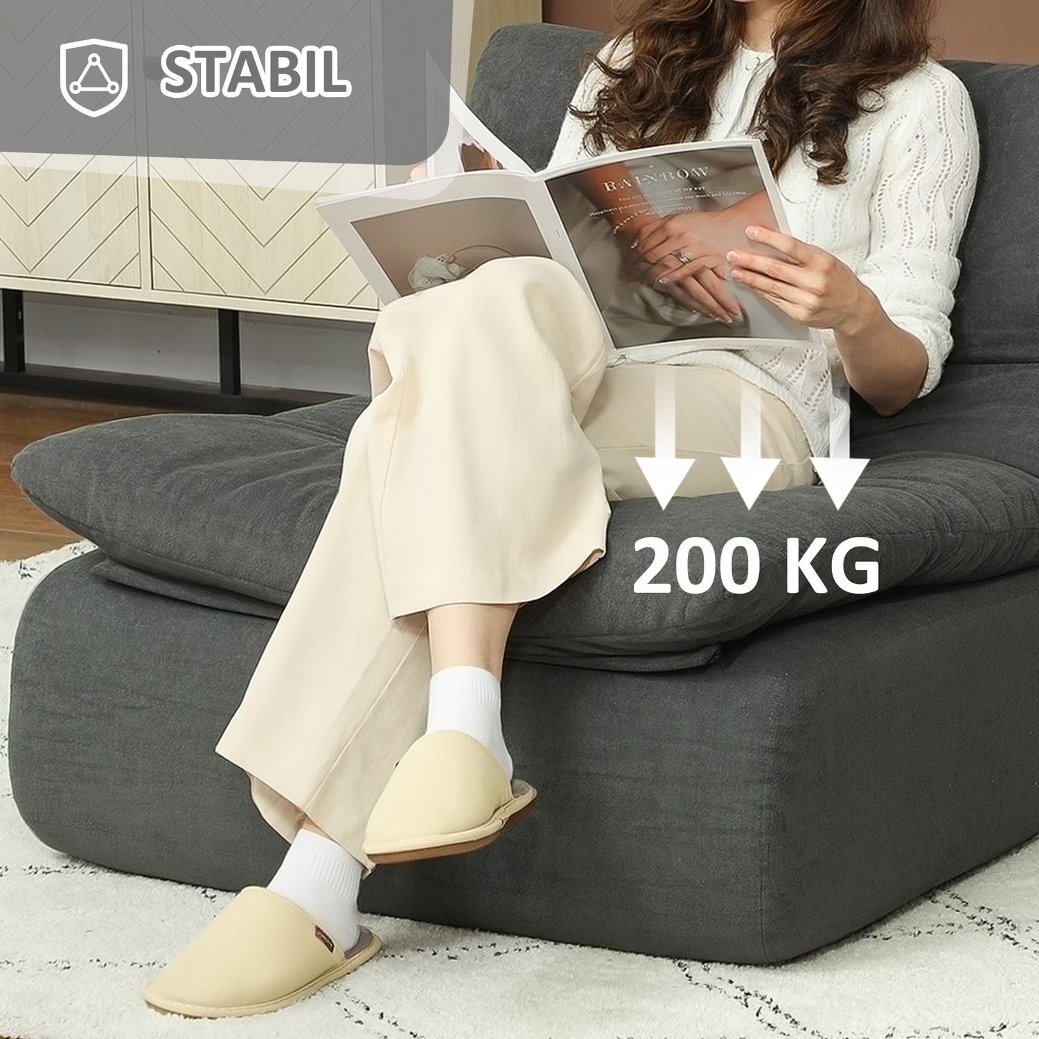 Šedé podlahové křeslo – pěna Ultra-High Density Foam, pratelný potah