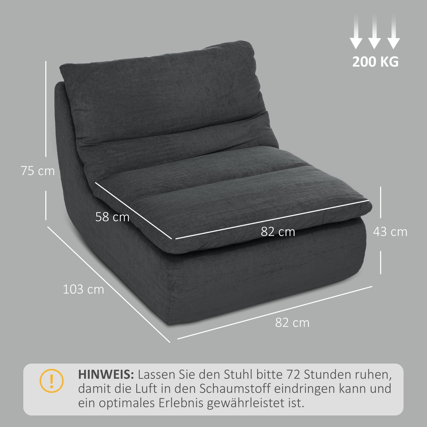 Šedé podlahové křeslo – pěna Ultra-High Density Foam, pratelný potah
