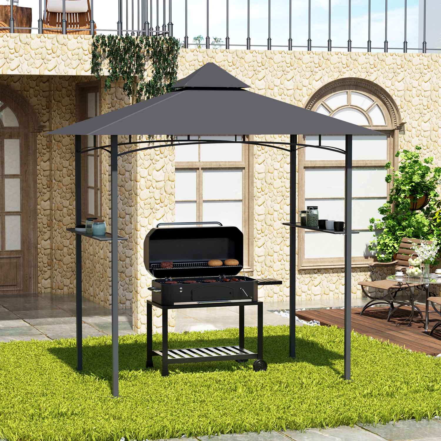 Grill Gazebo, Flamskydd, Grå, 245x148x252 cm