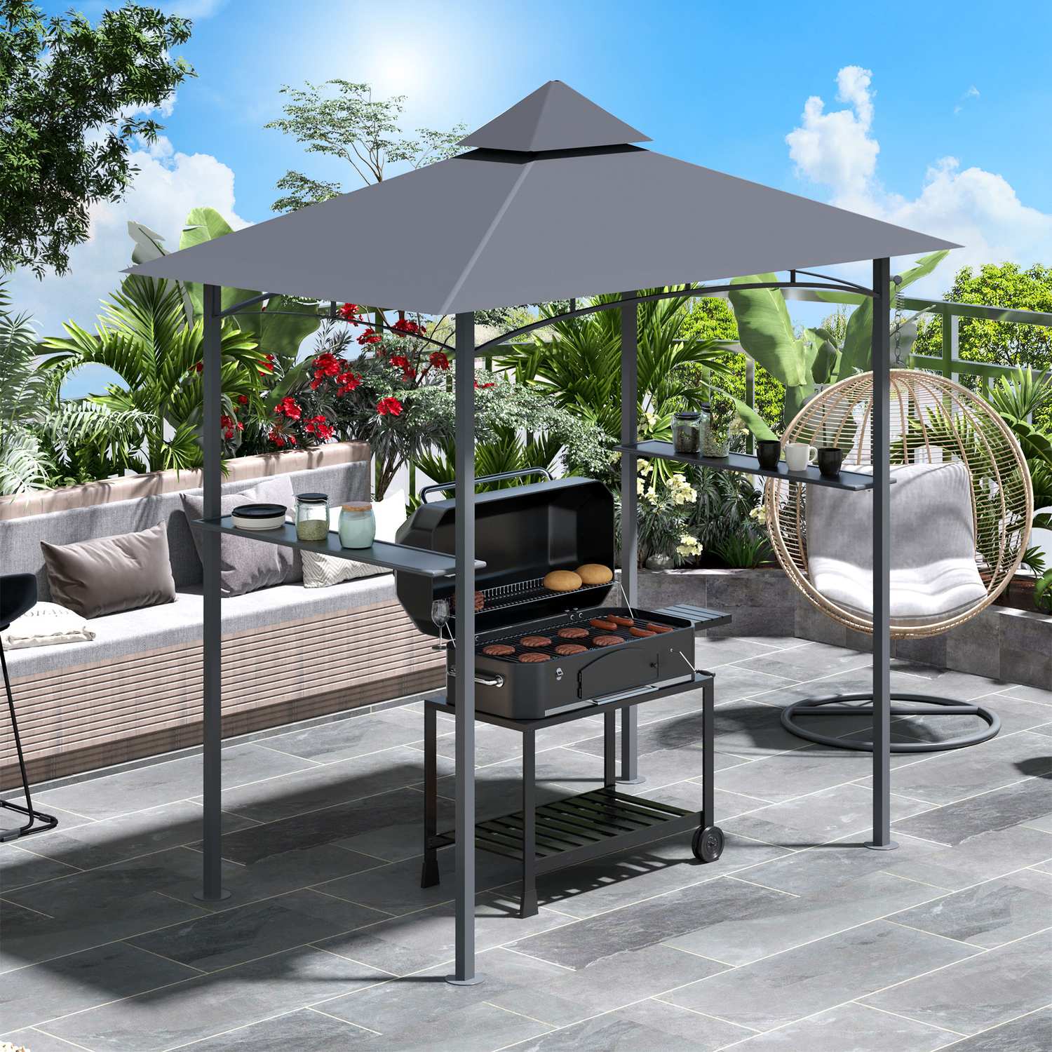 Grill Gazebo, Flamskydd, Grå, 245x148x252 cm