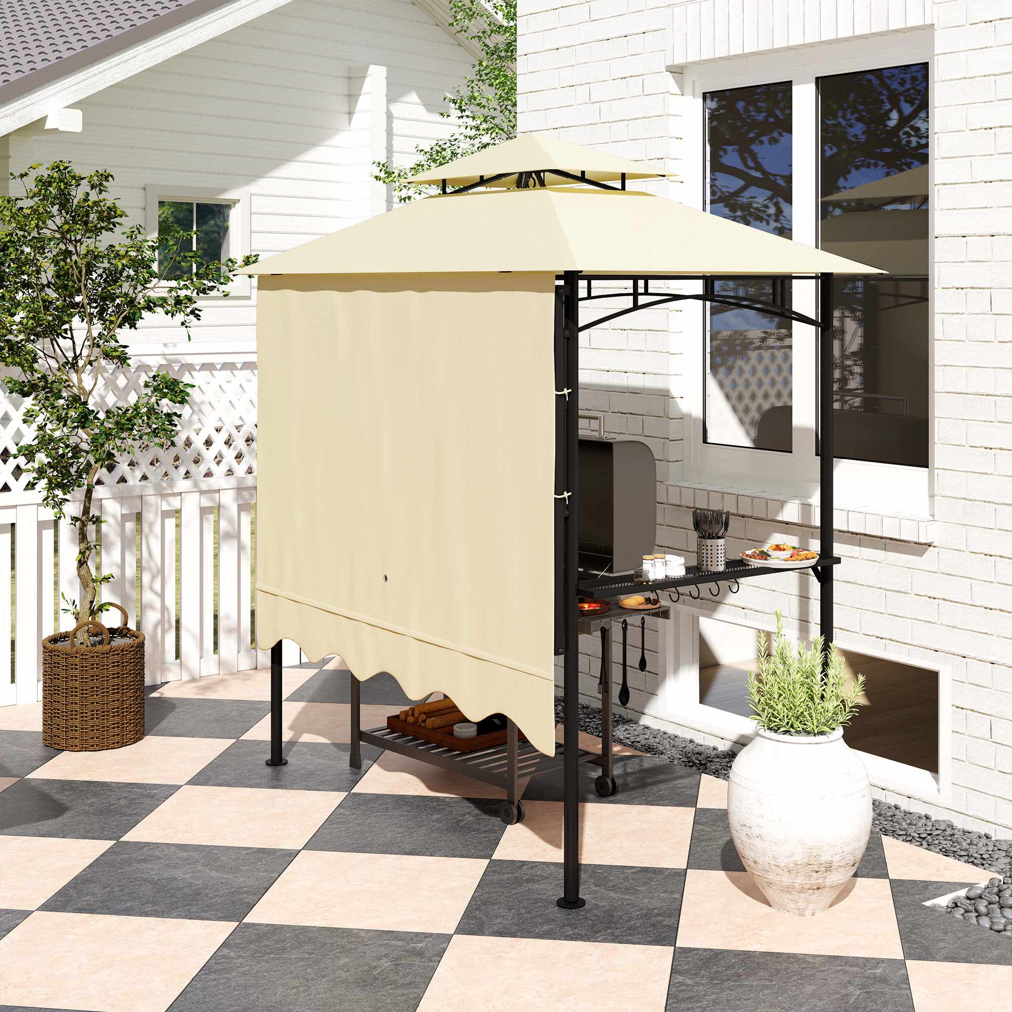 Grillpaviljong med justerbar markis och hyllor