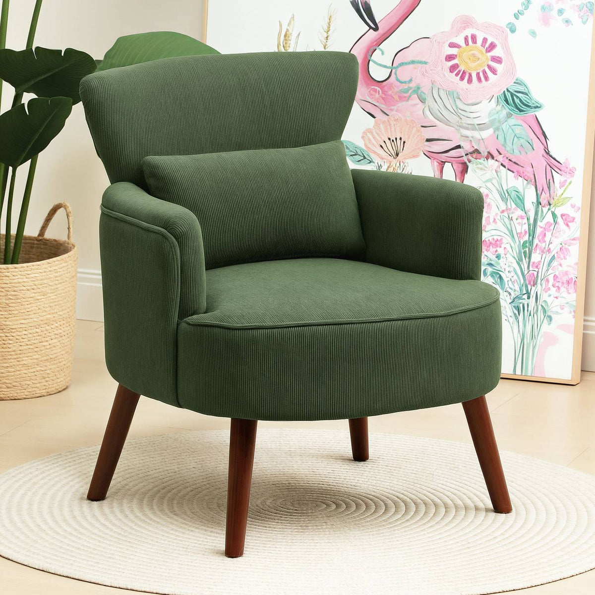 Zelené manšestrové křeslo Wingback – pěna s vysokou hustotou, polstrování 18 cm