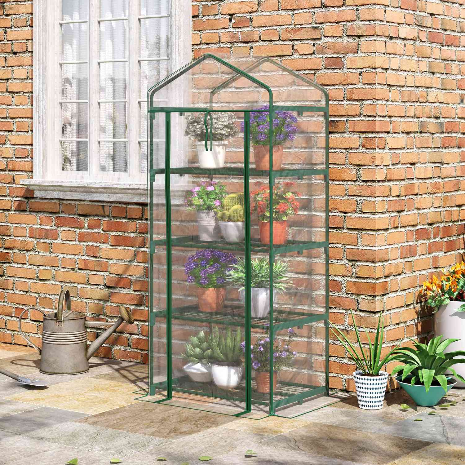 Grönt kallram Växthus för tomater, 4 hyllor, 70x50x160 cm