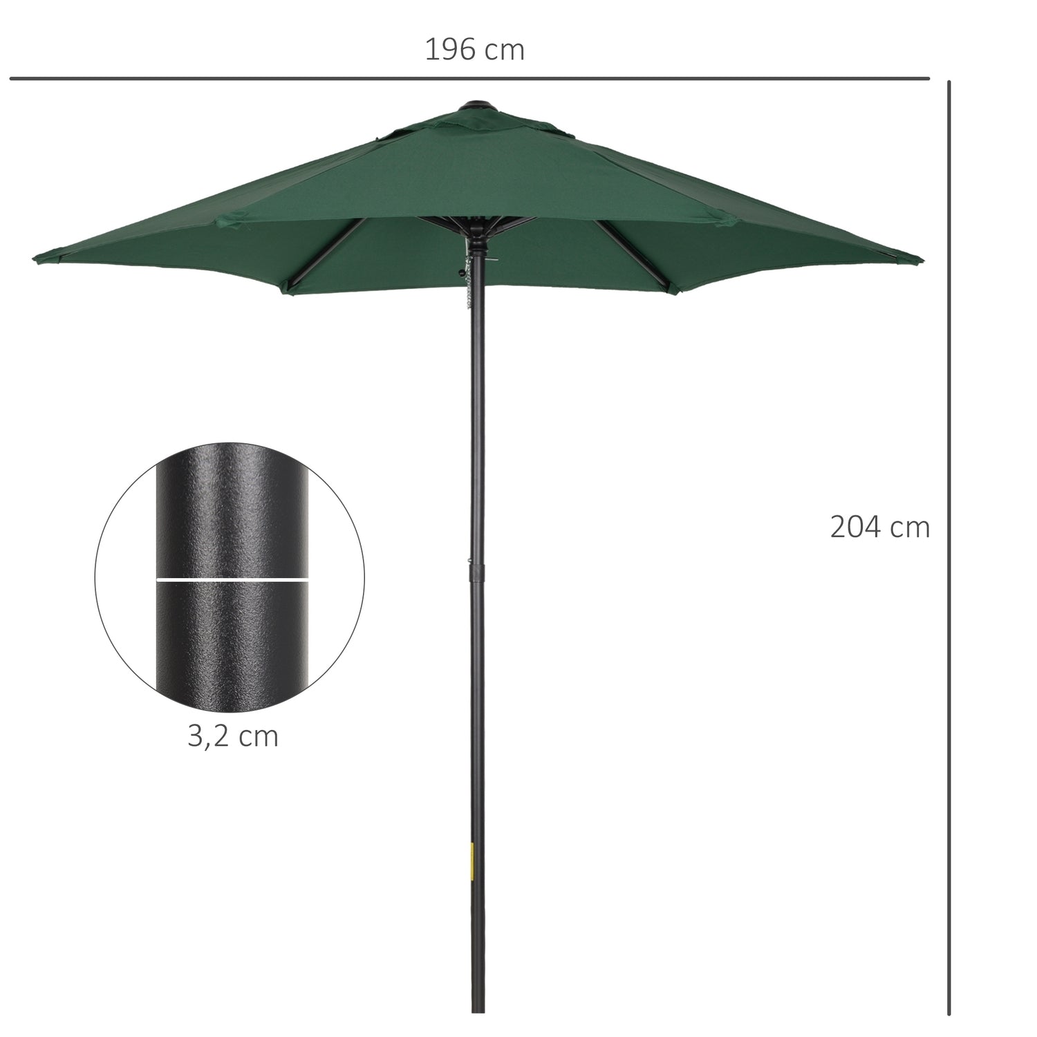 Zelený šestihranný slunečník Ø196 cm, odolný proti větru, na pláž i zahradu