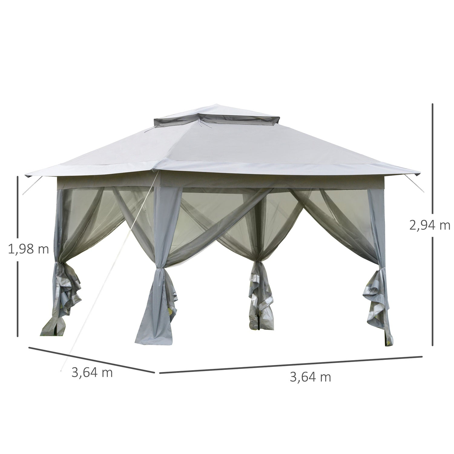 Grå pop-up trädgårdspaviljongtält med rullväska, 3,64x3,64m