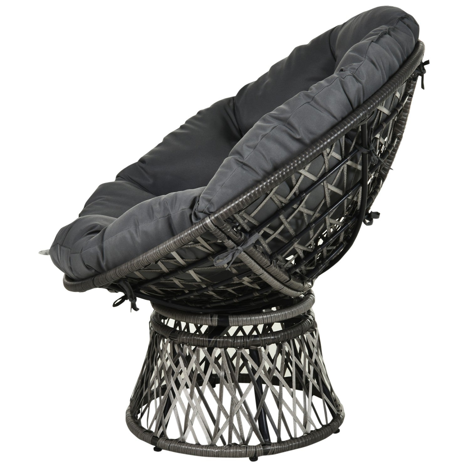 Grå rotting Papasan stol med klädsel, 360° vridbar