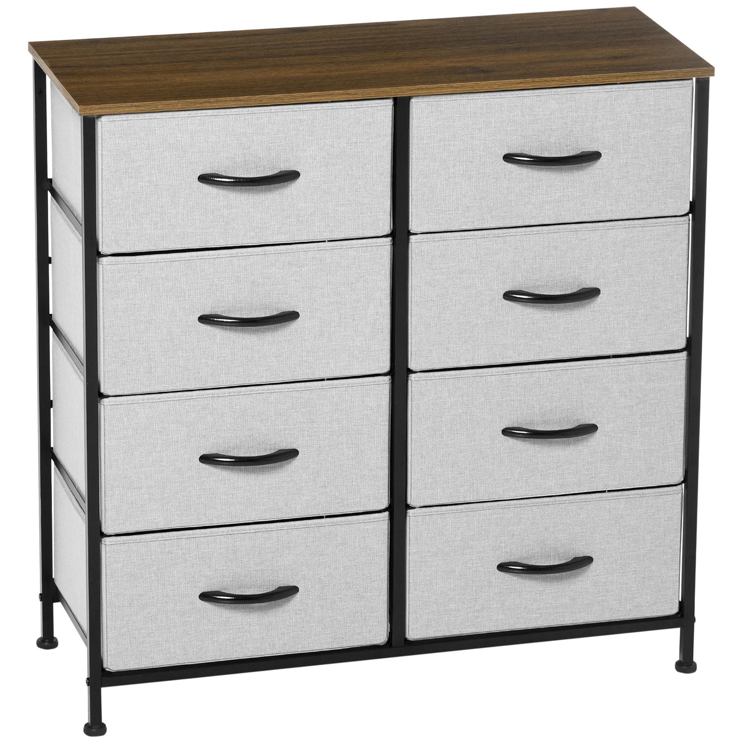 Šedá komoda s 8 látkovými boxy a deskou