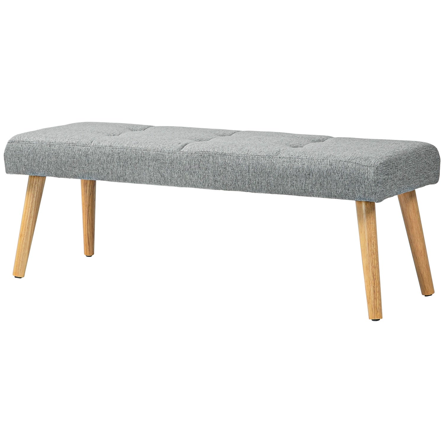 Grå stoppad bänk med knappsömmar, 120x41x43 cm
