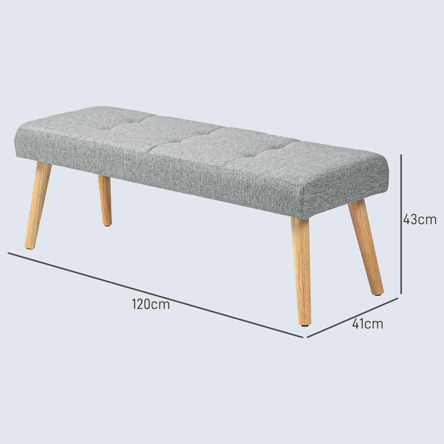Grå stoppad bänk med knappsömmar, 120x41x43 cm