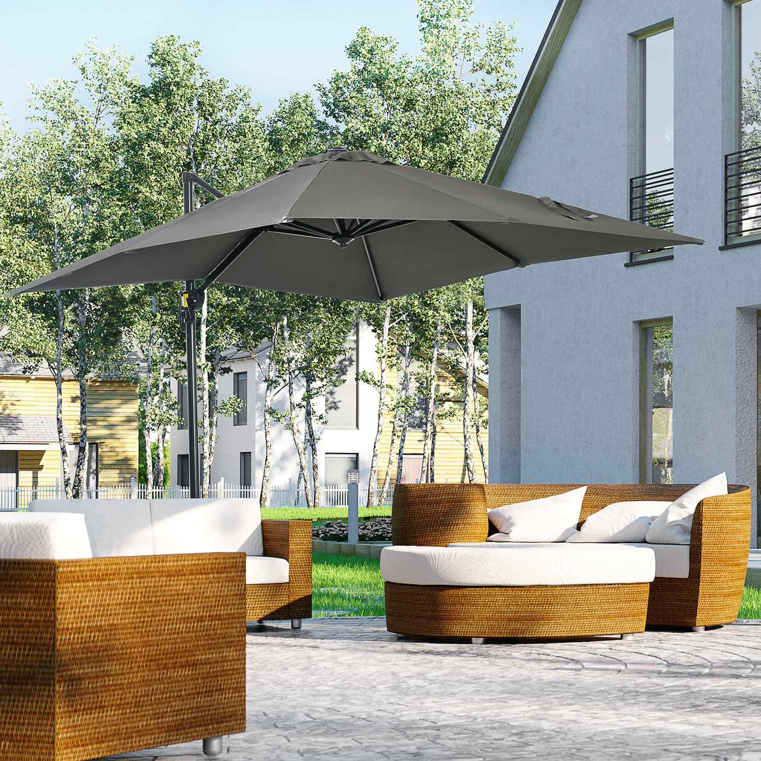 Grått Cantilever Garden Parasoll, 245x245cm – Justerbart & Vridbart
