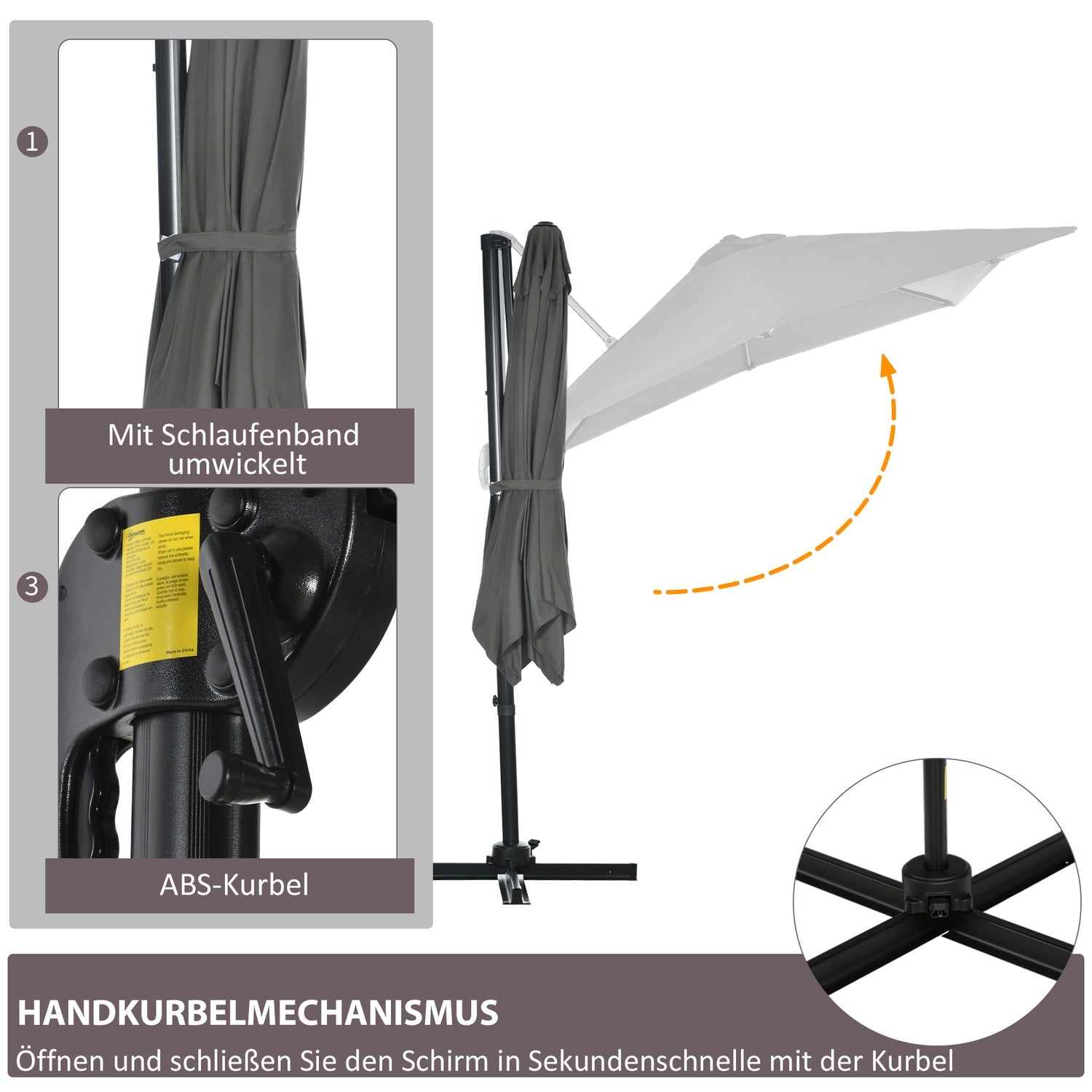 Grått Cantilever Garden Parasoll, 245x245cm – Justerbart & Vridbart