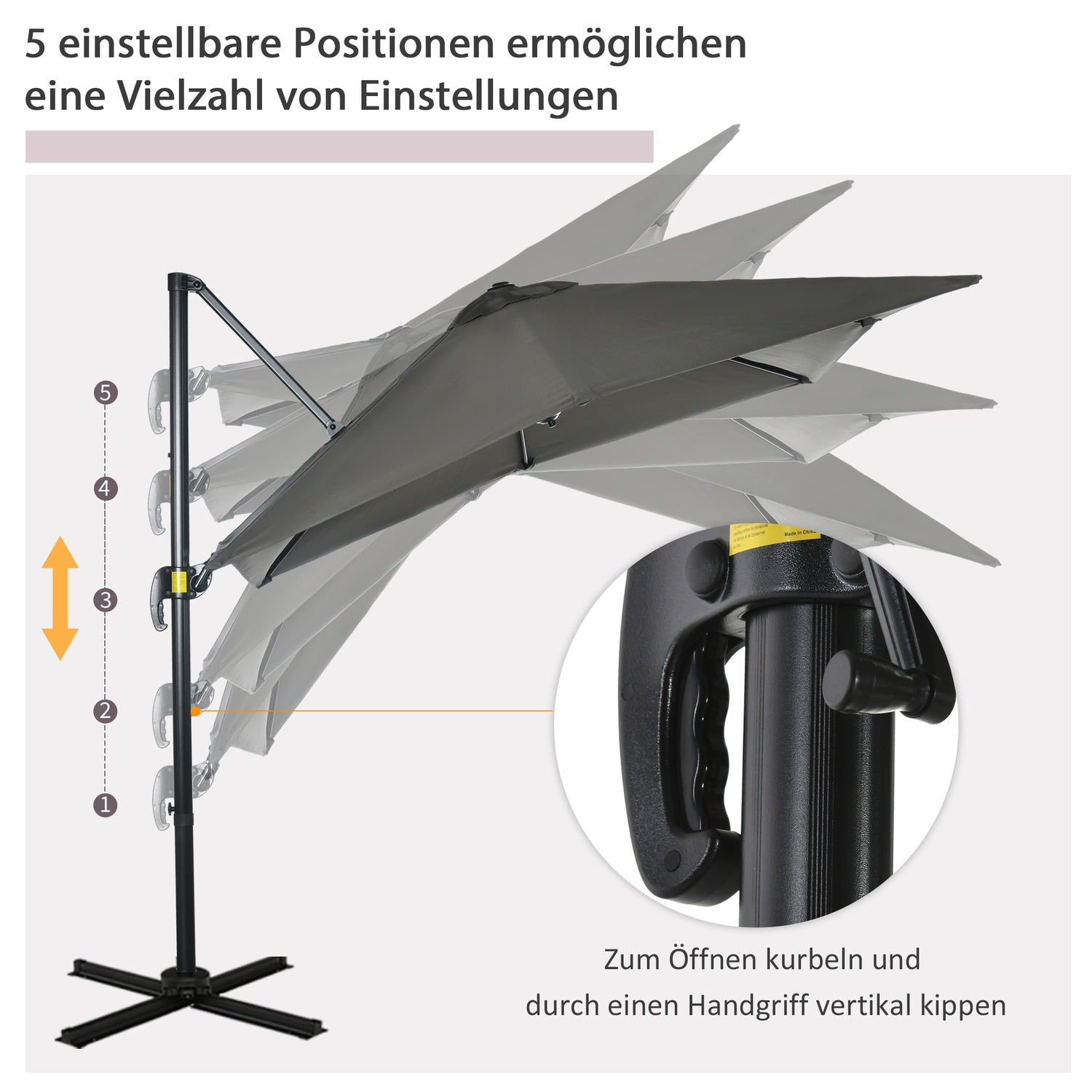 Grått Cantilever Garden Parasoll, 245x245cm – Justerbart & Vridbart