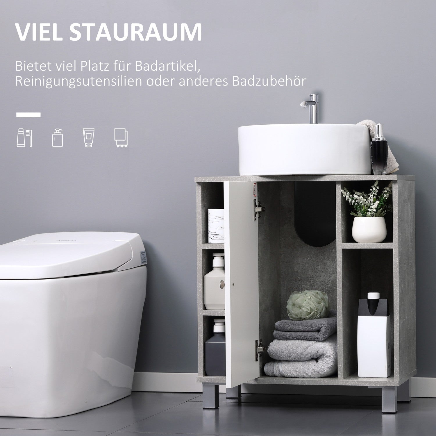 Grå & vit badrumsskåp, justerbara hyllor