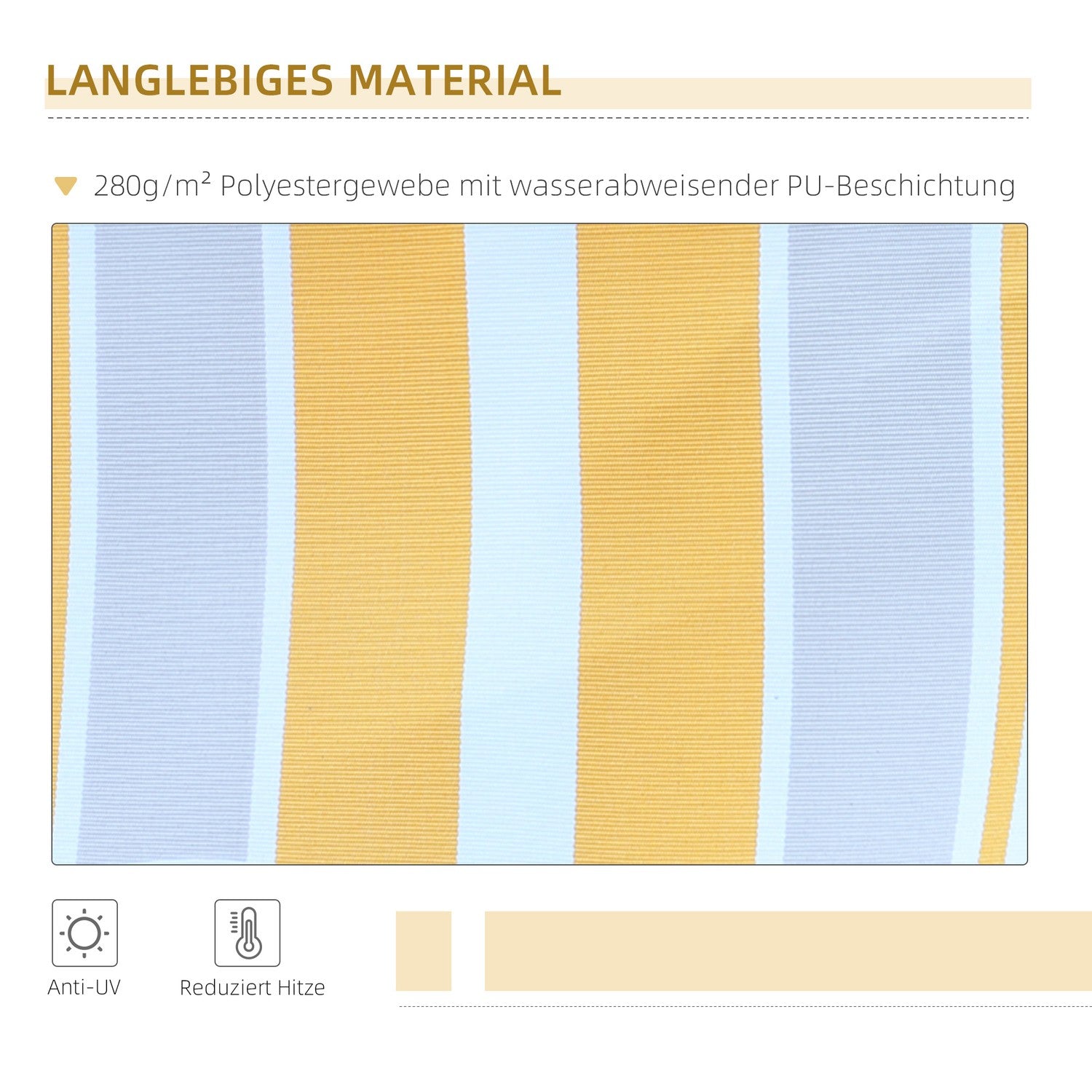 Gulbeige solskyddsmarkis med handvev, aluminium