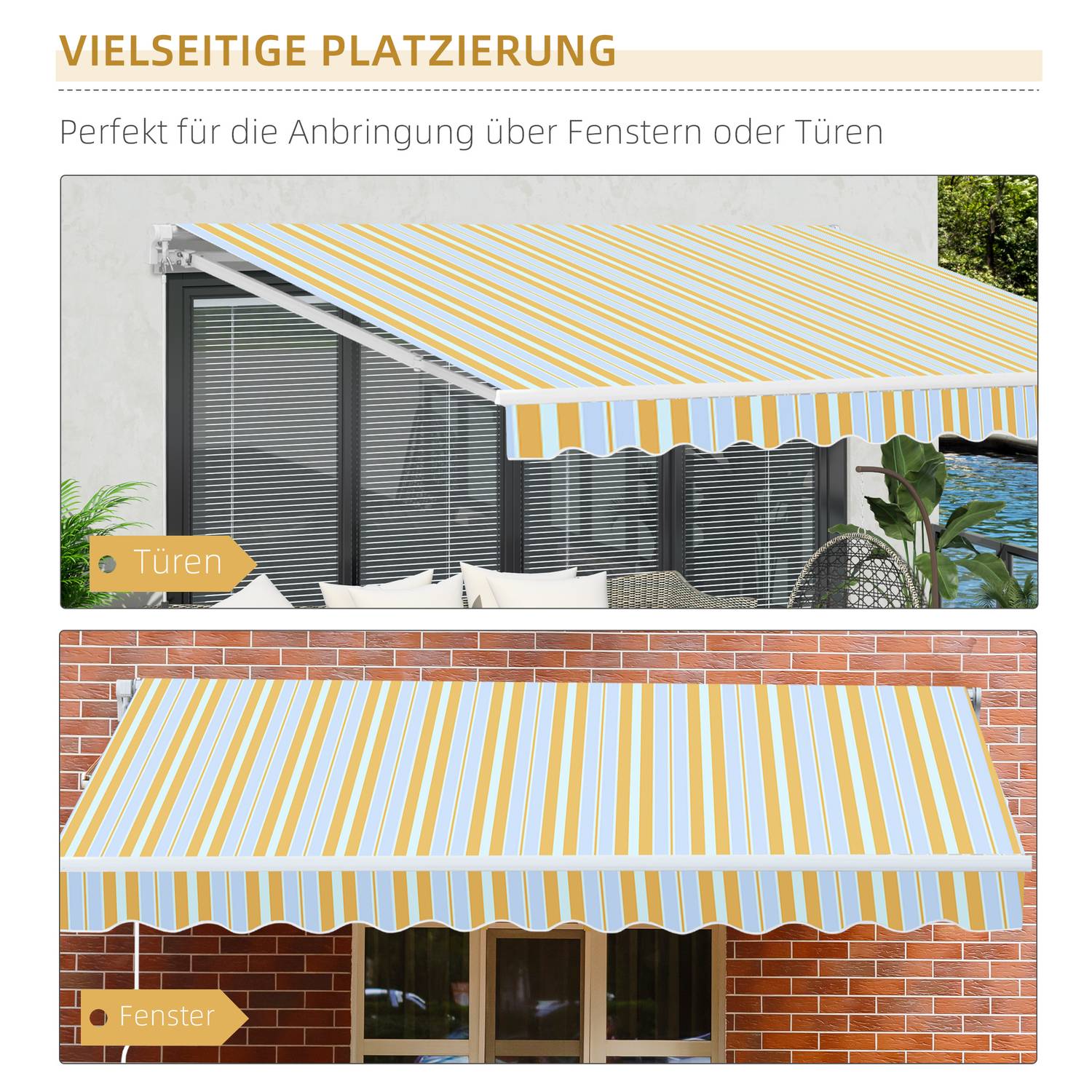 Gulbeige solskyddsmarkis med handvev, aluminium