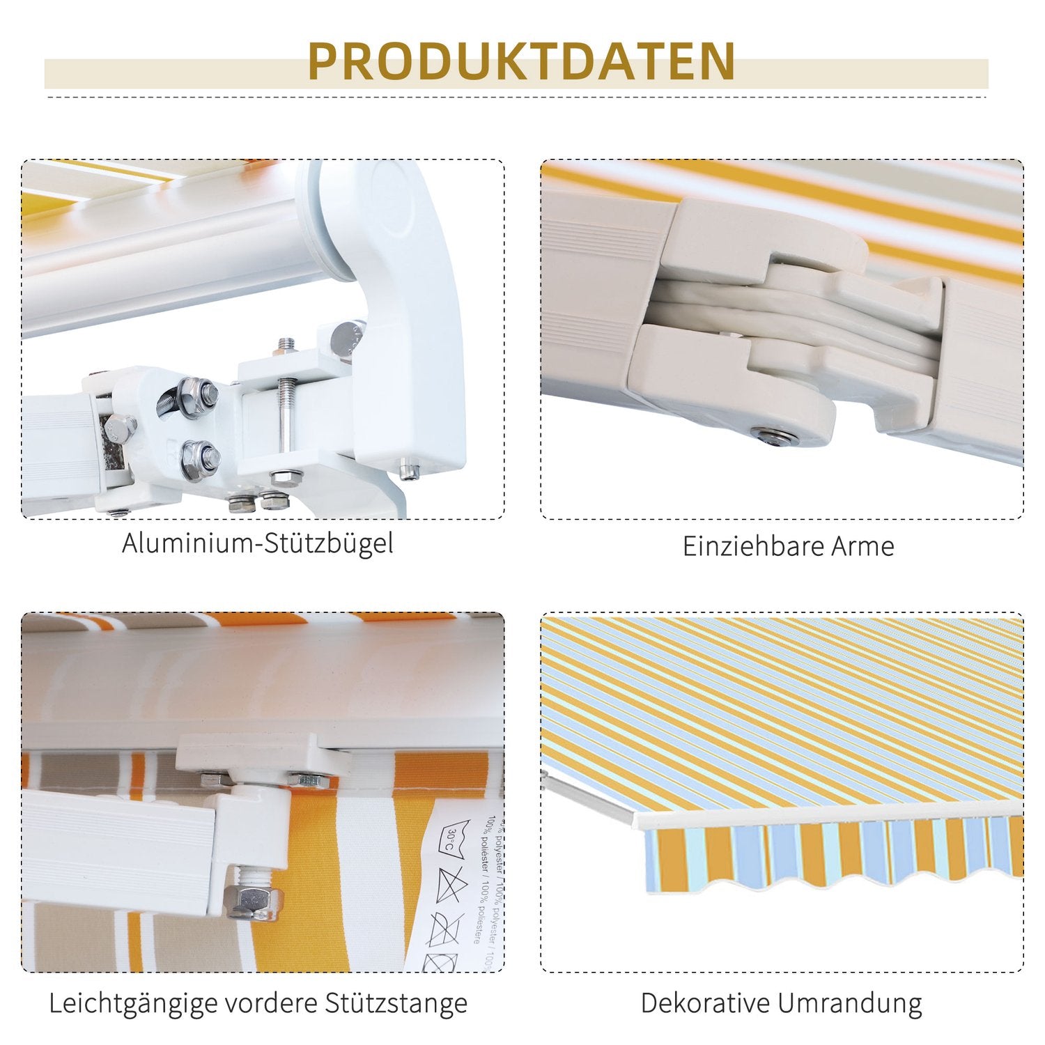 Gulbeige solskyddsmarkis med handvev, aluminium