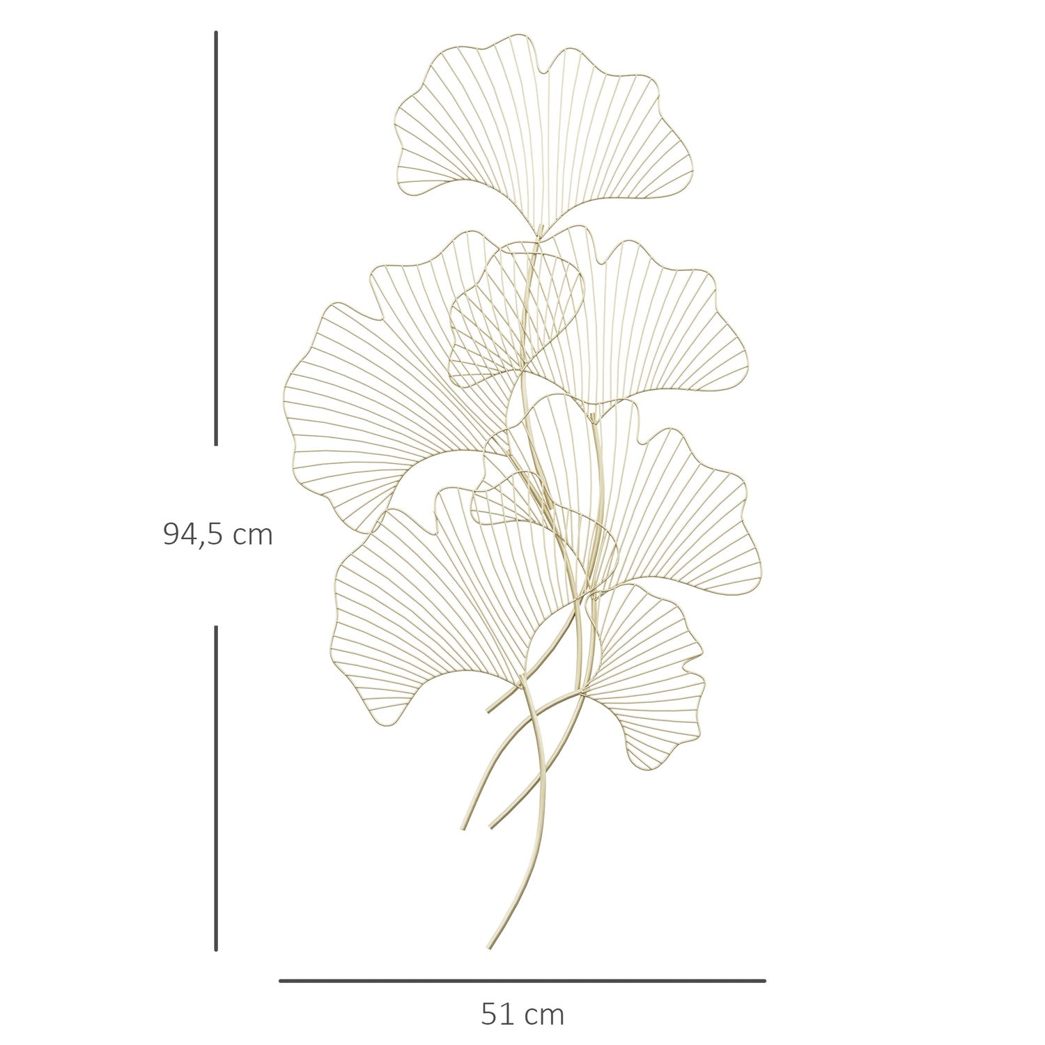 Guld 3D metallväggkonst med ginkgoblad, 51x94,5 cm