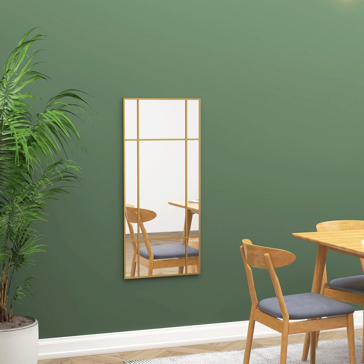 Zlaté obdélníkové nástěnné zrcadlo, 110 x 50 cm, kovový rám