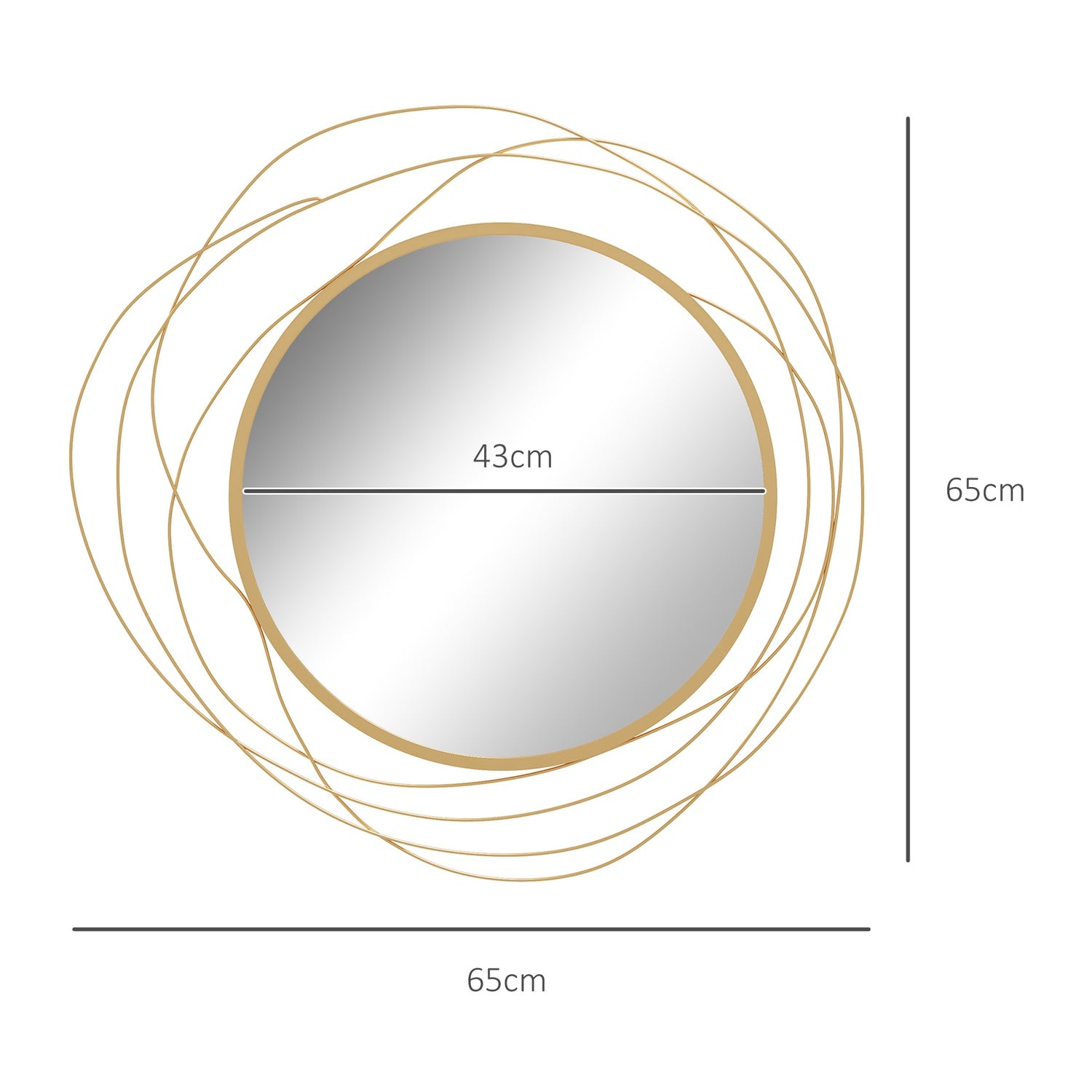 Guld rund väggspegel, 65 cm – Metallram, dekorativ