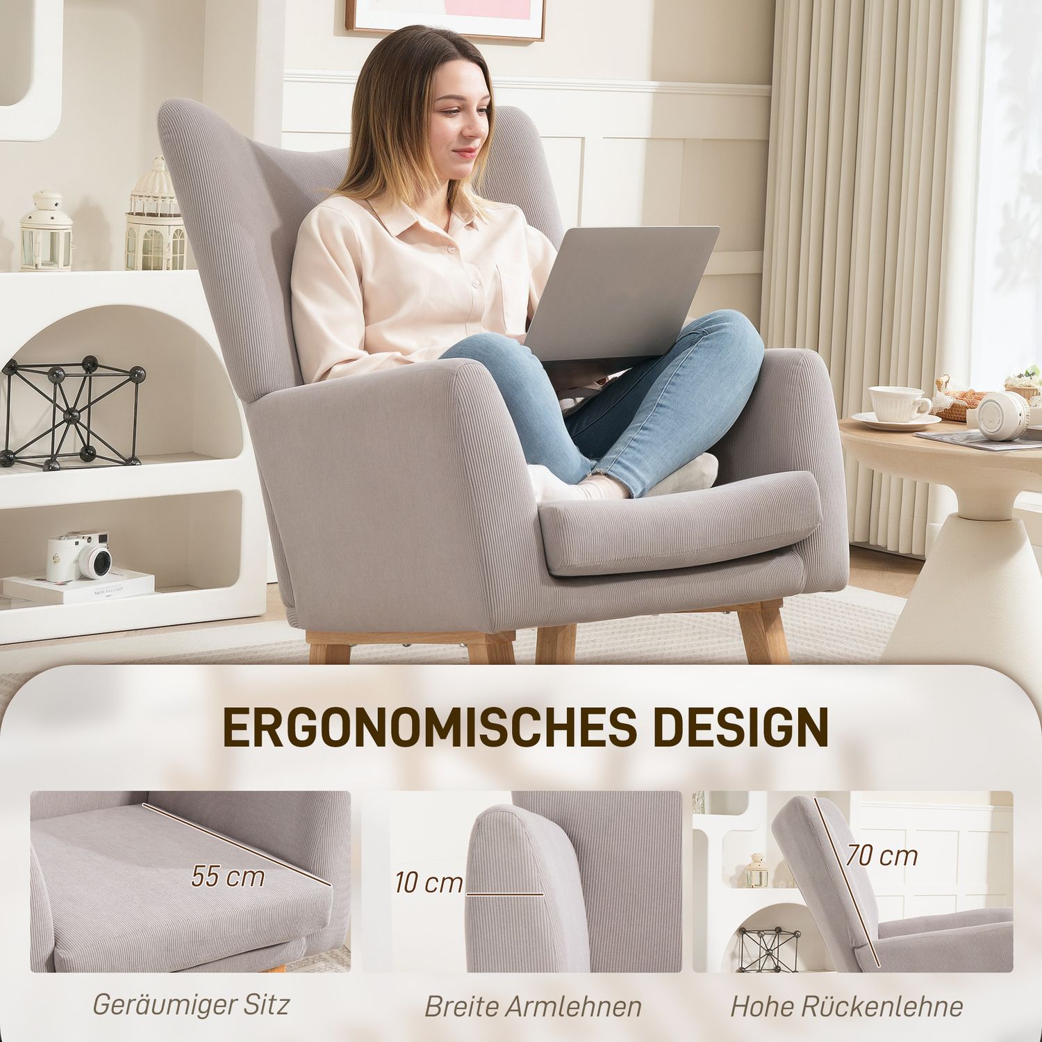 Gungstol, retrodesign, manchester, gummiträ, ljusgrå