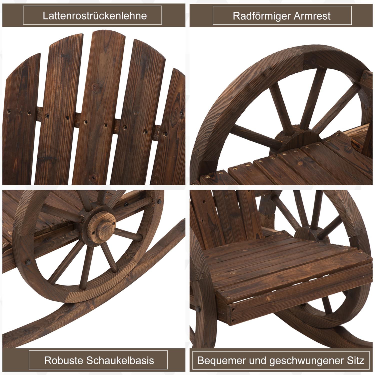 Gungstol, rustikt trä, mörkbrun, hjuldesign