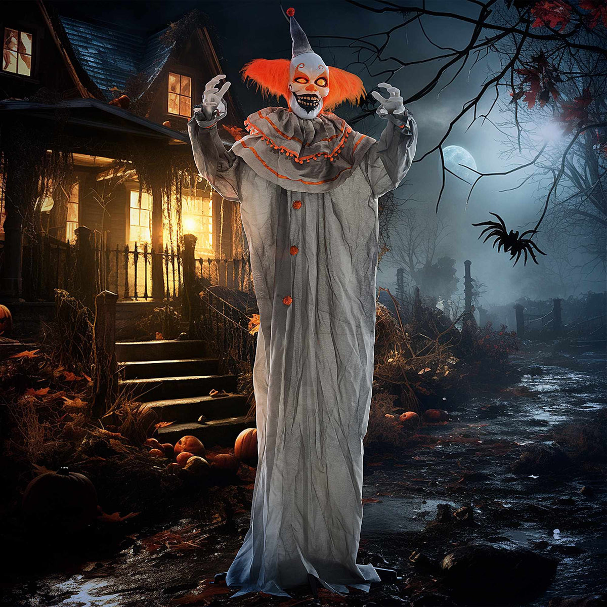 Halloweenská dekorace klauna, aktivovaná dotykem, svítící oči