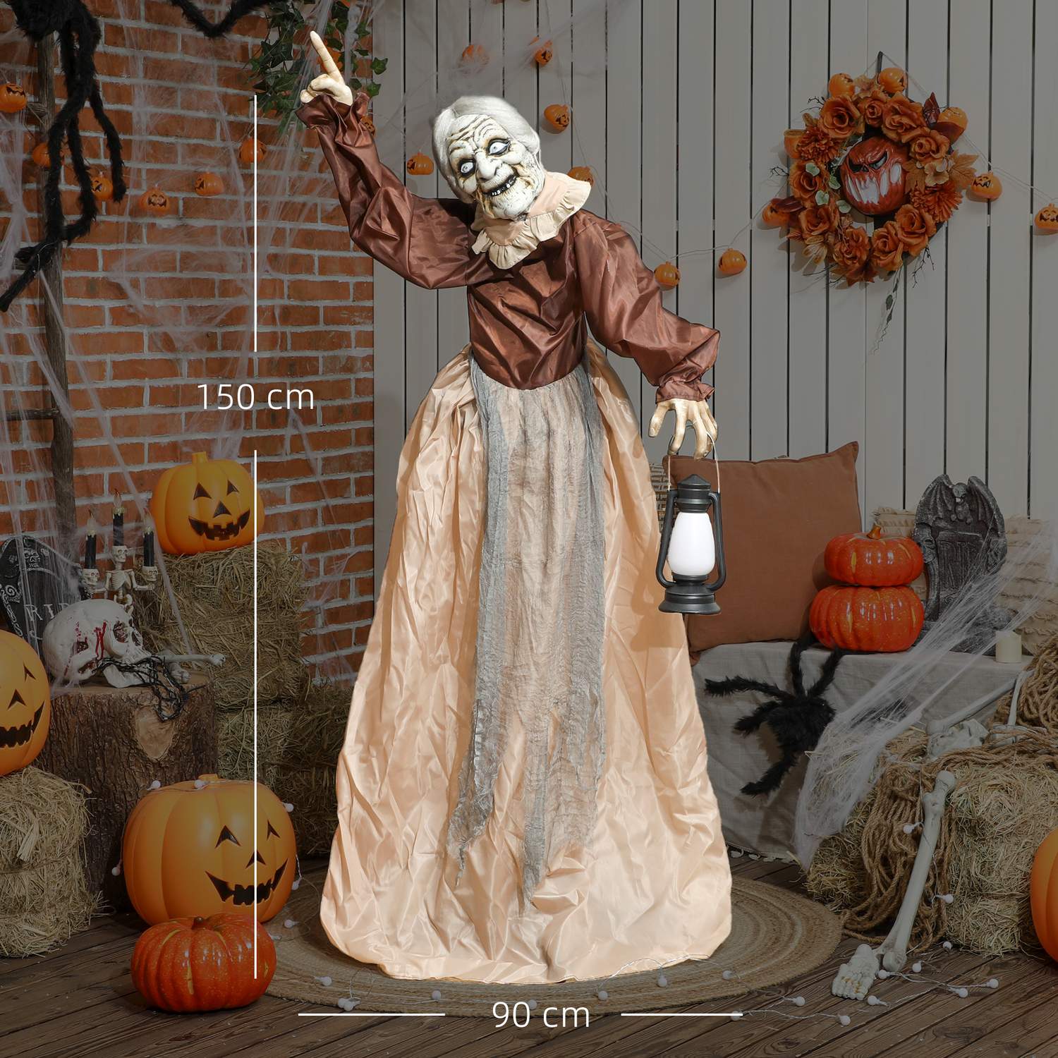 Halloween-häxdekoration, 150 cm, LED-ljus, ljud
