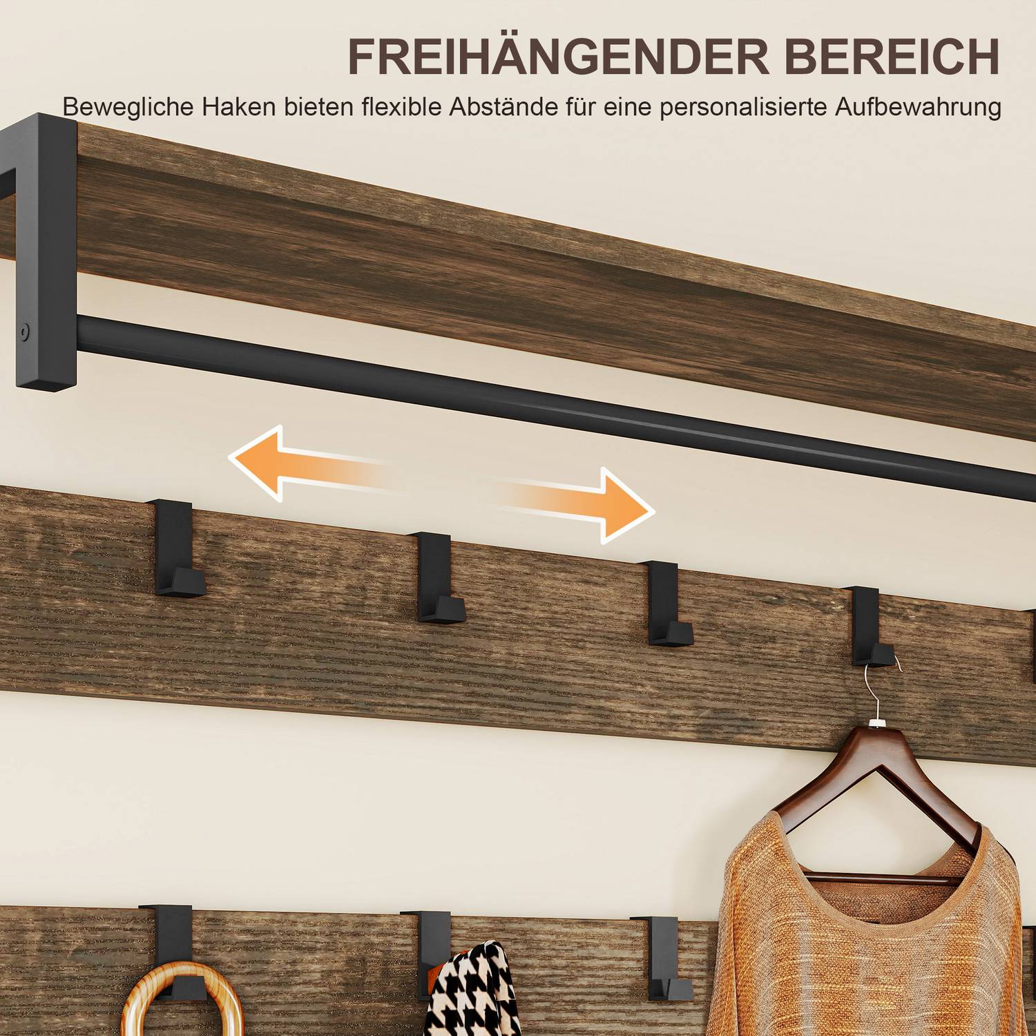 Hallträd med bänk, skohylla, 10 krokar, 2 tyglådor