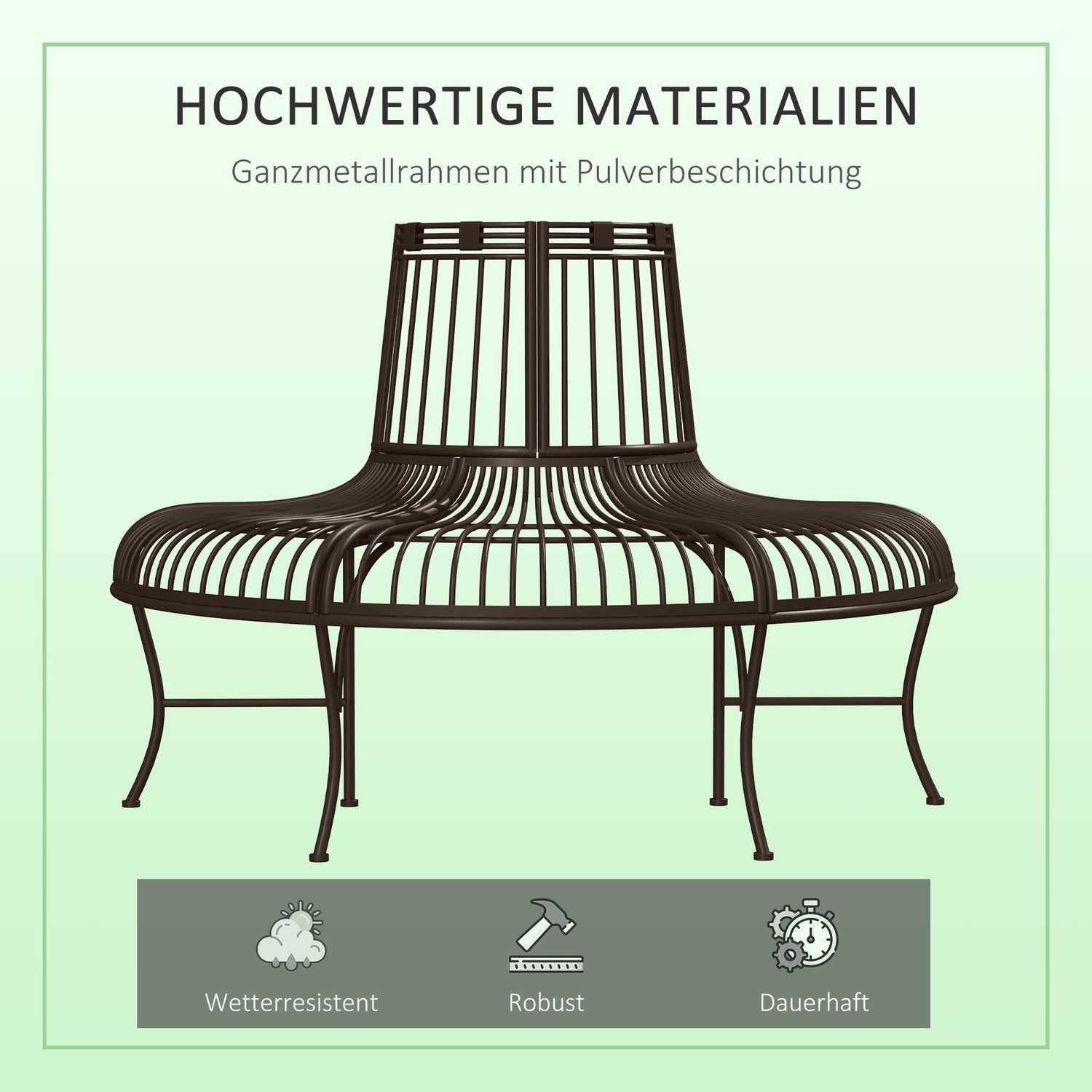 Halvcirkelformad metallträdbänk för 37 cm stammar, 135 x 70 x 85 cm