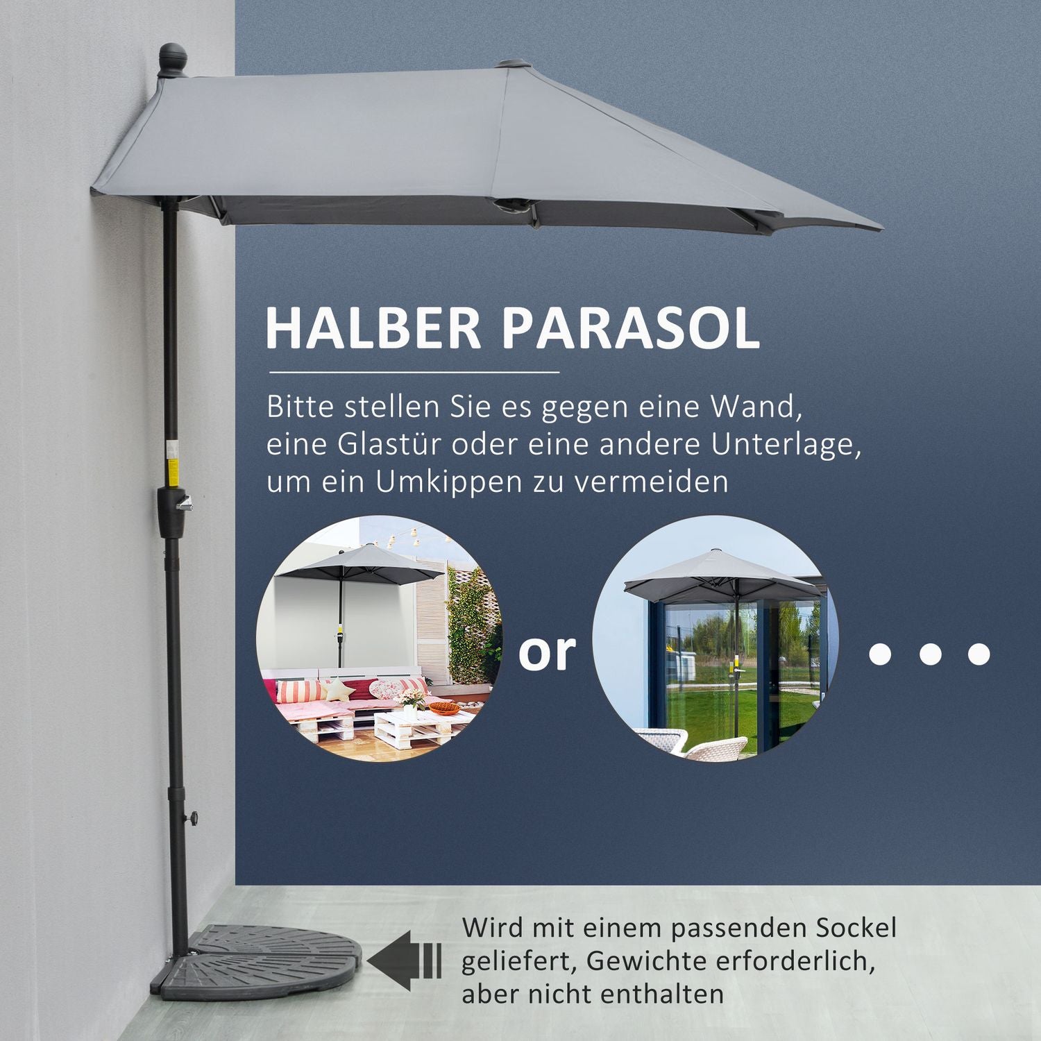 Halvrunda Balkongparasoll 2x2m, Vattentät Mörkgrå