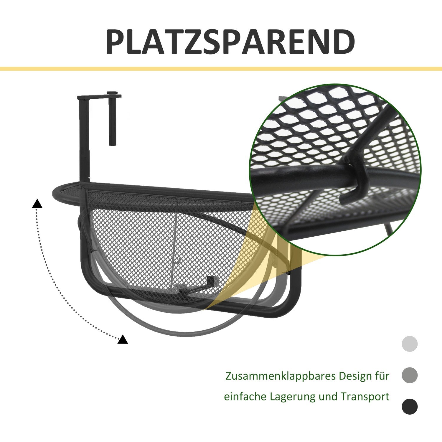 Halvrunda metallbalkongbord, höjdjusterbar Ø30Cm