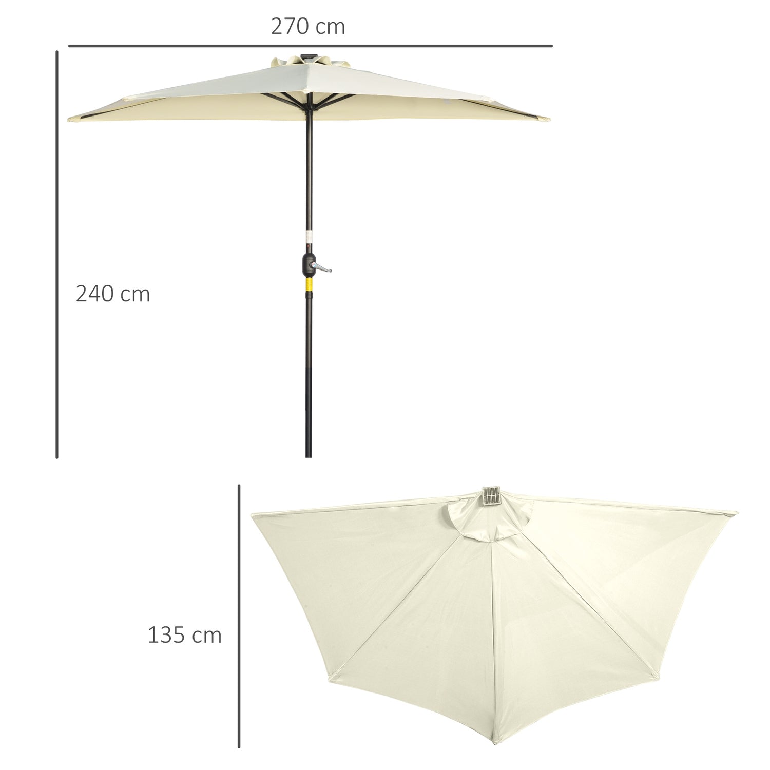 Halvt paraply med LED-lampor, handvev, solpanel, beige