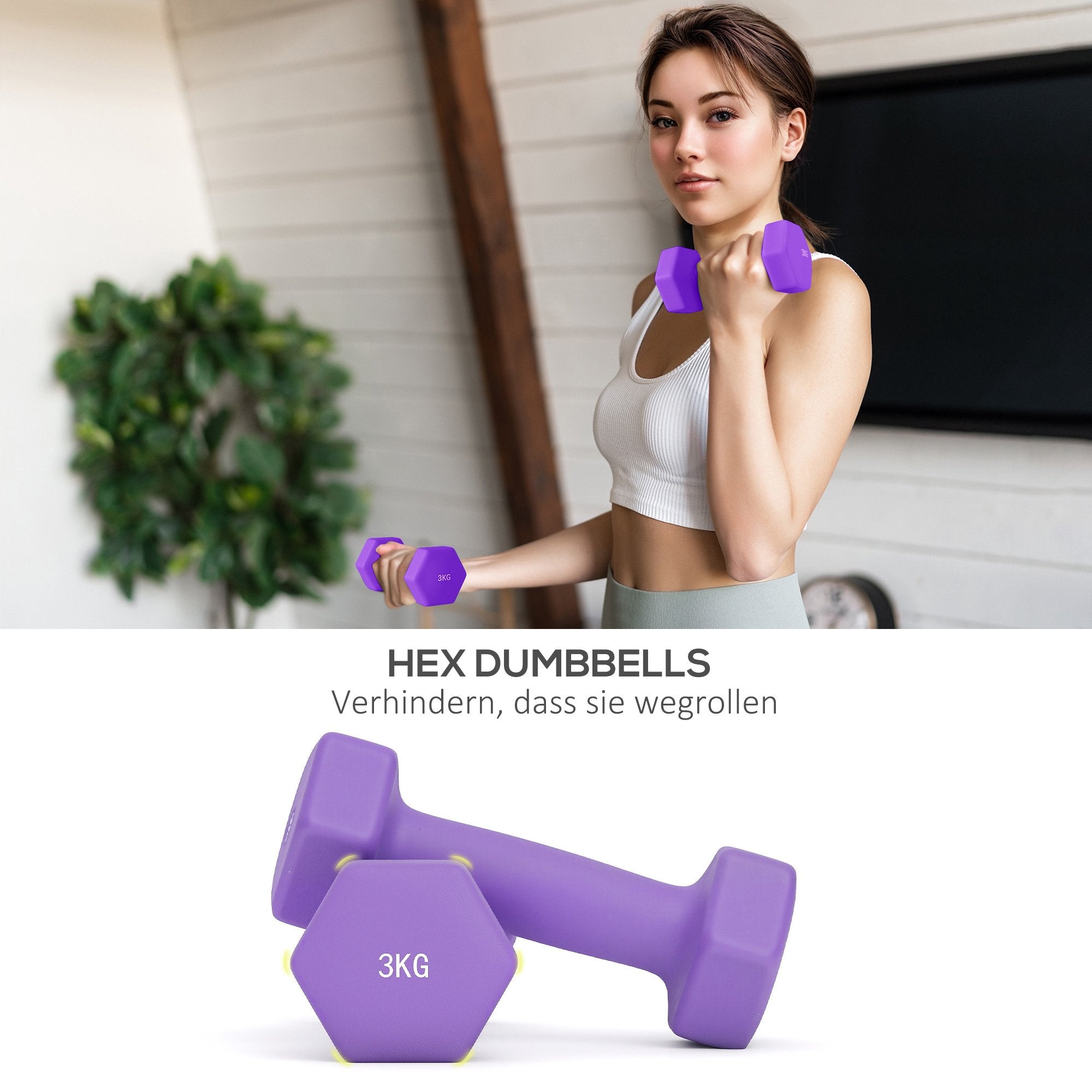 Hantelset med ställ, 6 vikter: 1 kg, 2 kg, 3 kg