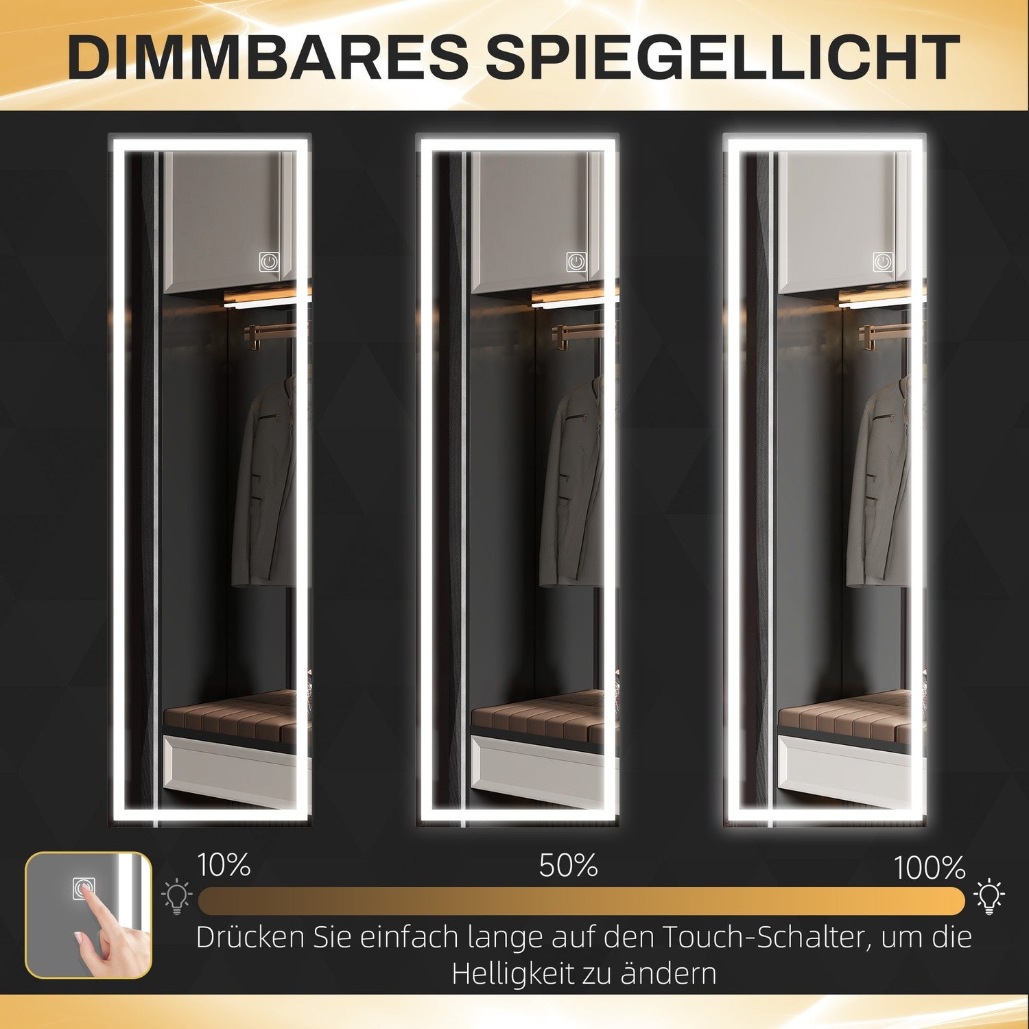 Obdélníkové nástěnné zrcadlo v plné délce s LED osvětlením, 120 x 40 cm