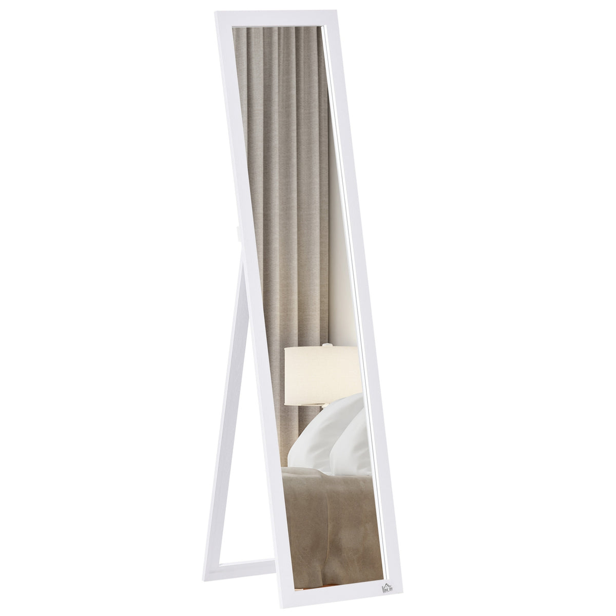 Celopostavové zrcadlo 154x37 cm se stojanem – bílý rám