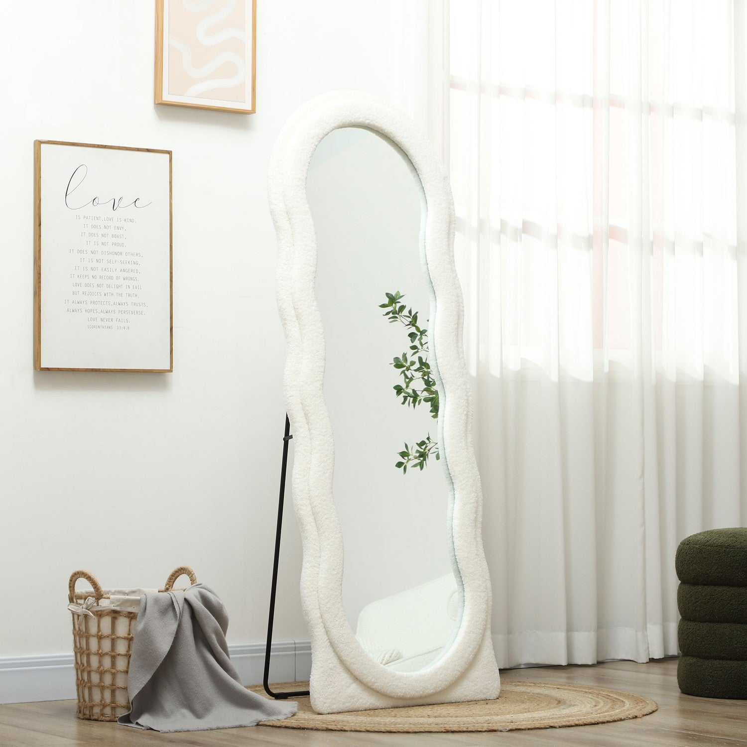 Hellängdsspegel 160 x 60 cm Böjd stående spegel med vågdesign Splittrsäkert glas Vit