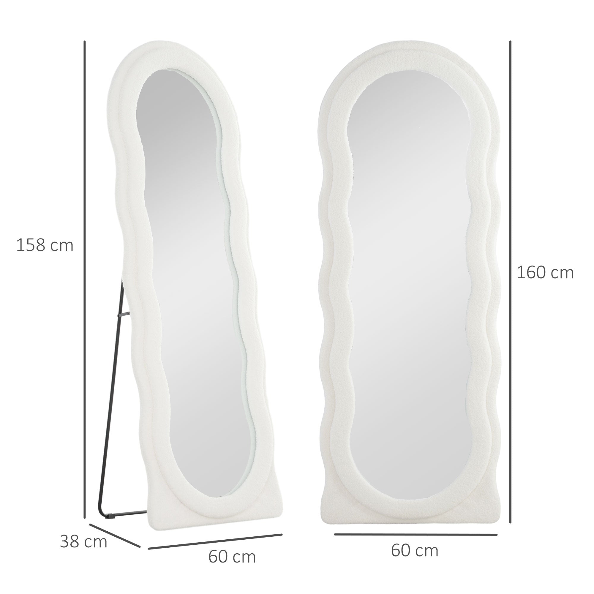 Hellängdsspegel 160 x 60 cm Böjd stående spegel med vågdesign Splittrsäkert glas Vit