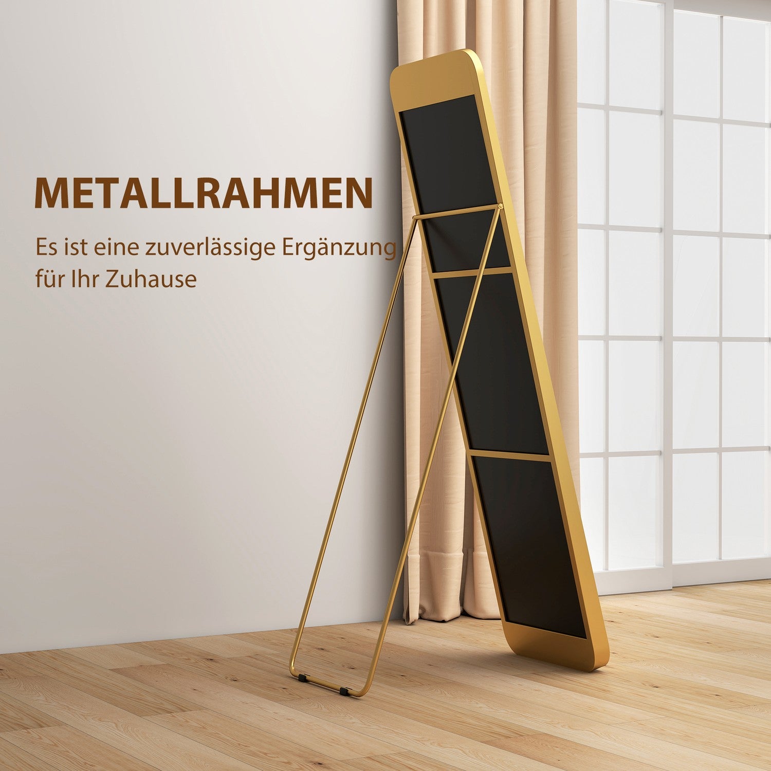 Hellängdsspegel, fristående lutning, guldmetallram, 160x40 cm