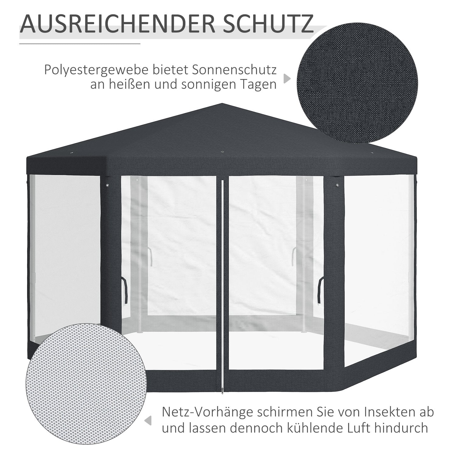 Šestihranný altán 4x4m, polyester a kov, s moskytiérou