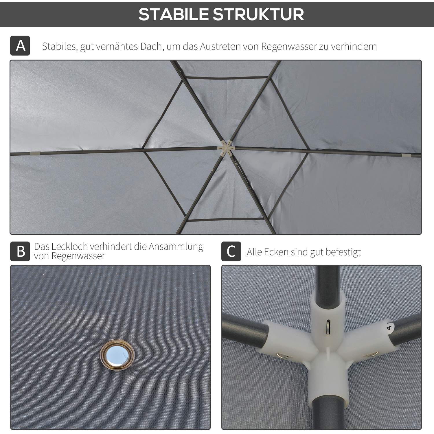 Hexagonalt trädgårdspaviljongtält med myggnät – Grå