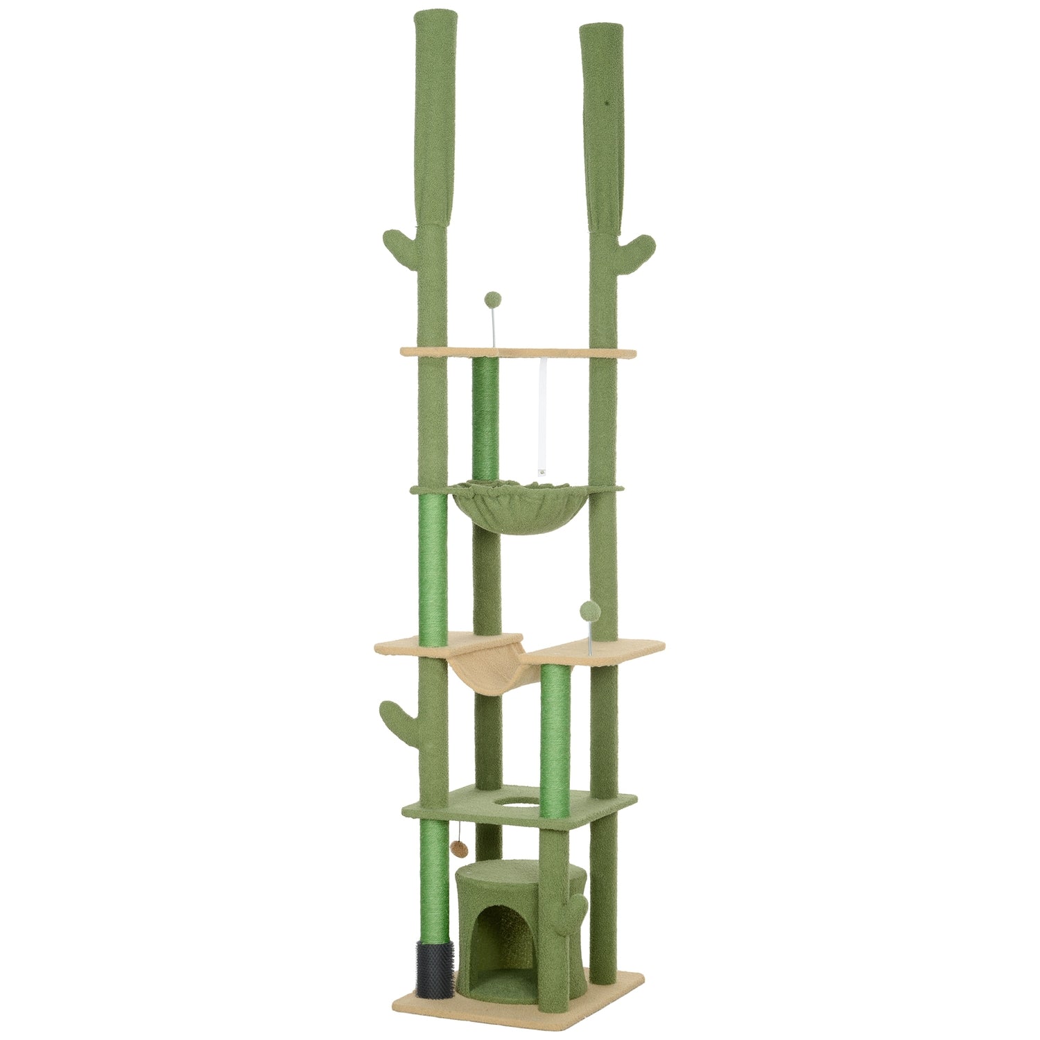 Högt i tak kattträd 225-255cm med grotta & korg - grön