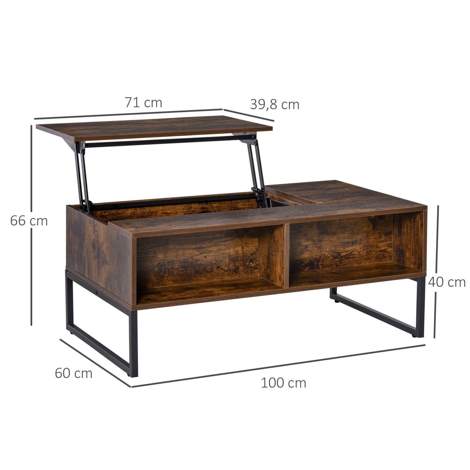 Höjdjusterbar Brunt soffbord, spånskiva, 100x60x40 cm