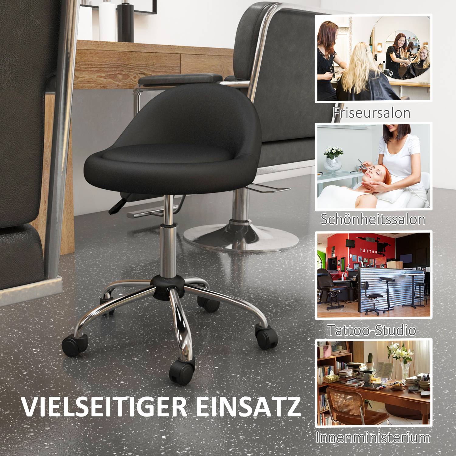 Höjdjusterbar svängbar rullpall, konstläder, svart