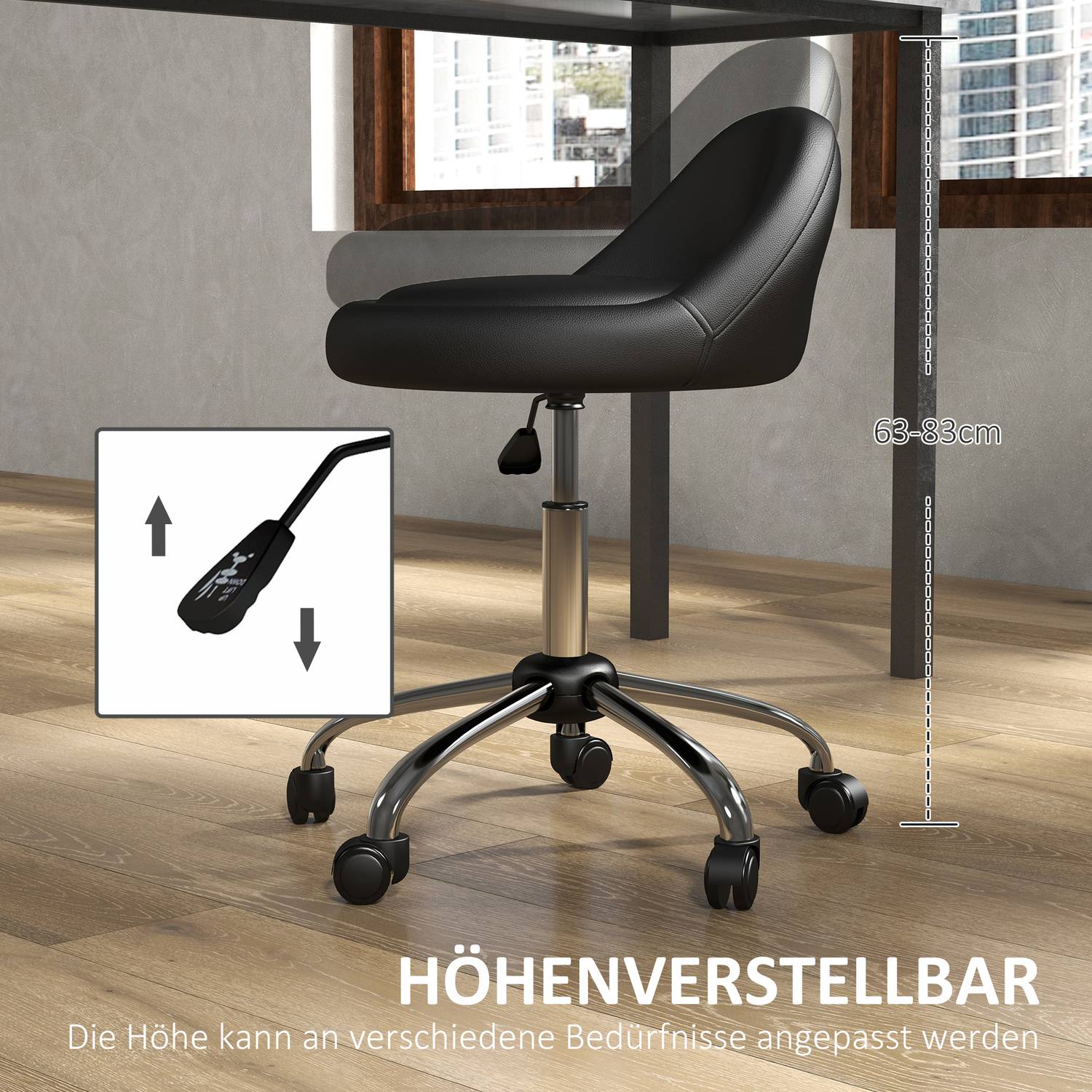 Höjdjusterbar svängbar rullpall, konstläder, svart