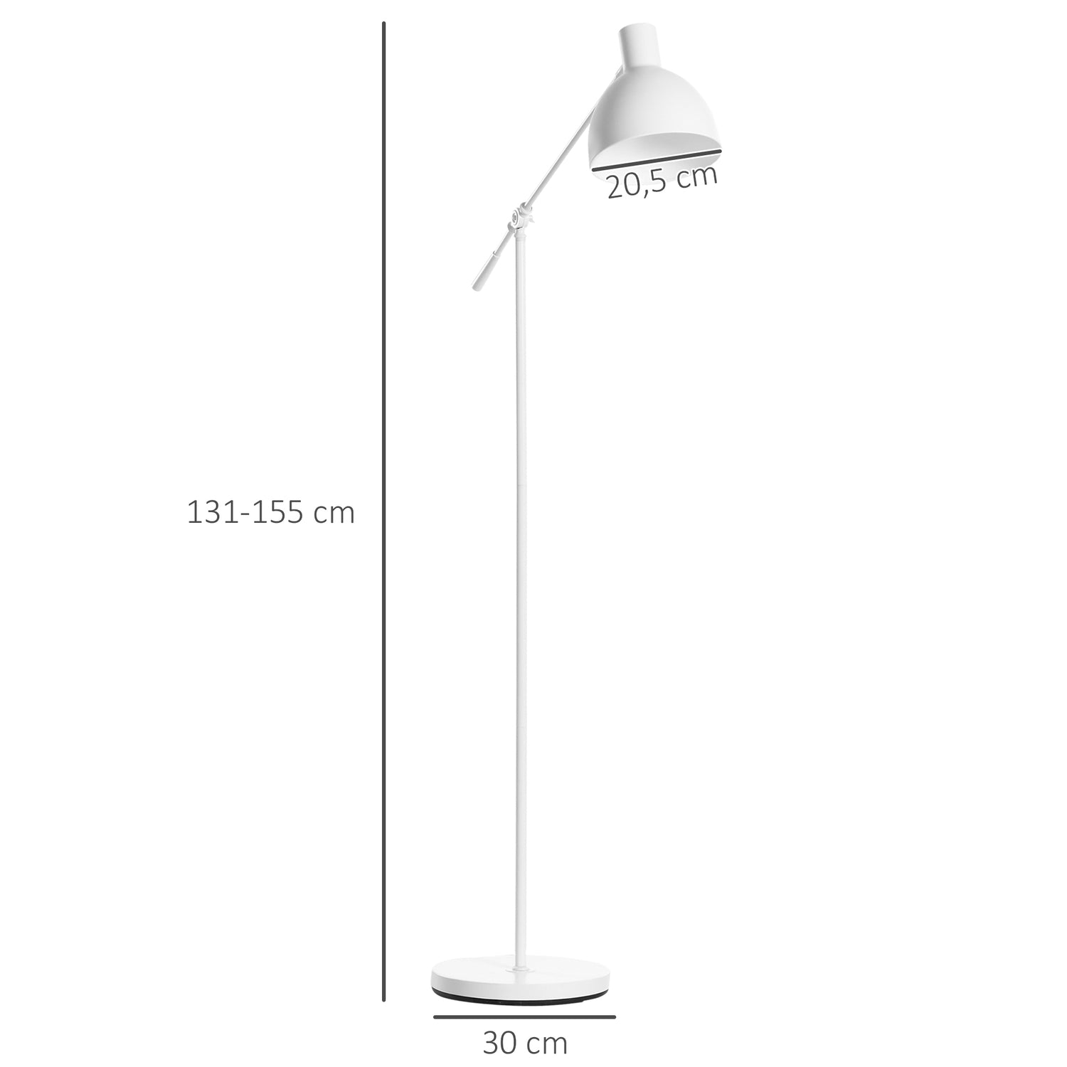 Výškově nastavitelná bílá oblouková stojací lampa na čtení, patice E27